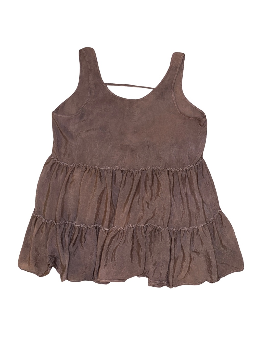 Wave Zone 2X/3X Brown Mineral Wash Tiered Ruffle Dress Boho Lagenlook